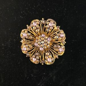Elegant Gold and Pink Floral Brooch